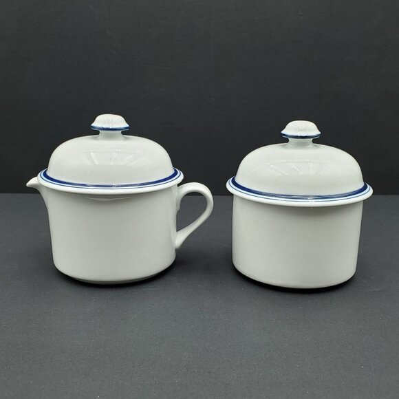 Dansk Bistro Christianshavn Blue Creamer & Sugar Bowl with Lids - Picture 1 of 7